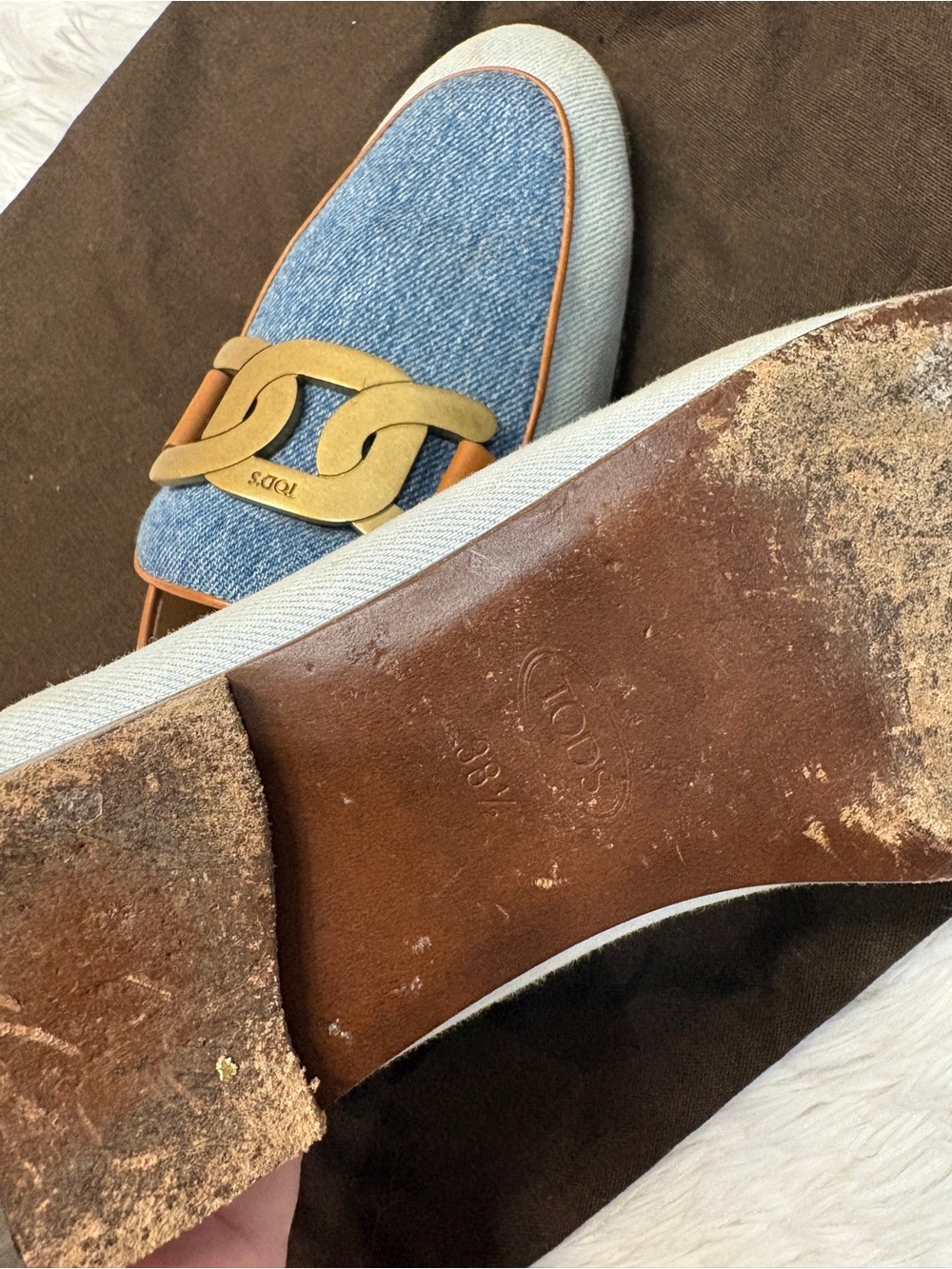 Tods Kate denim loafers blue & tan - Picture 12 of 13